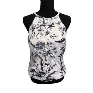 White House Black Market Black and White Toile Fitted Halter Cami Size 8